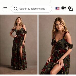 Azazie Red and Black Ruffled Slit Maxi Dress